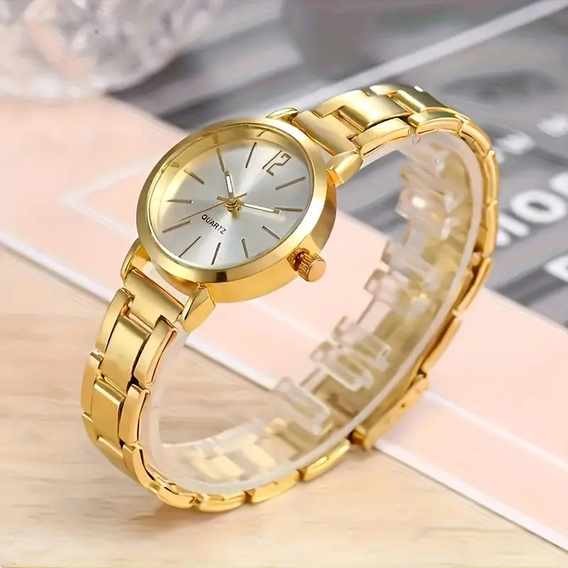 4pcs Golden Quartz Watch and Bracelet Set for Men & Women MUVAYA