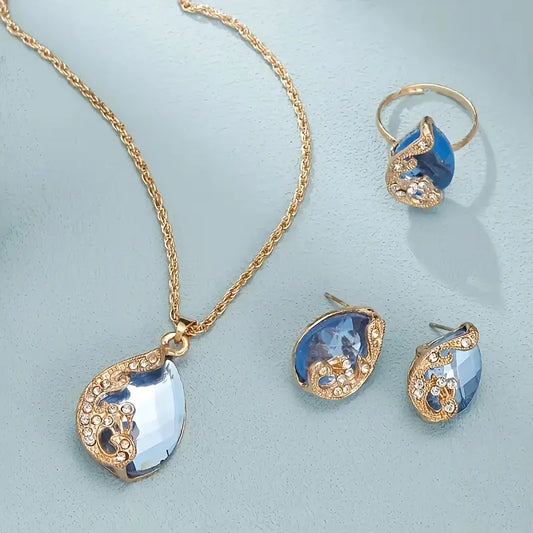 Vintage Luxury Alloy Jewelry Elegant Necklace Earrings and Ring Combo MUVAYA