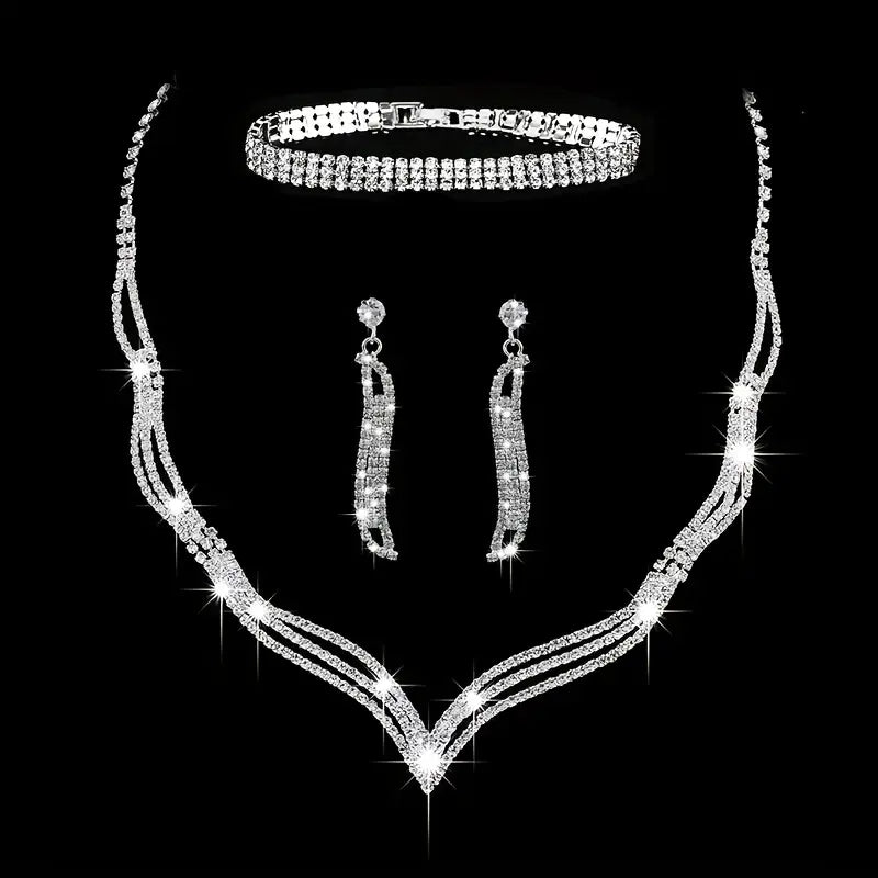 4pcs Rhinestone Claw Chain Jewelry Set MUVAYA