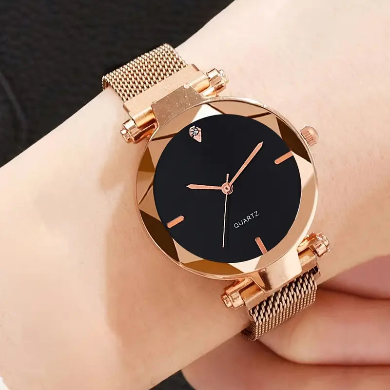 Women's Elegant Quartz Watch with Black Dial MUVAYA