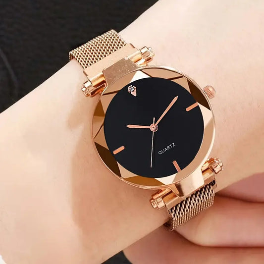 Women's Elegant Quartz Watch with Black Dial MUVAYA