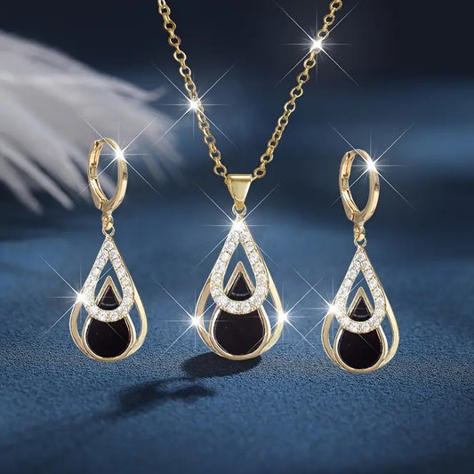 3pcs Elegant Luxury Teardrop Pendant Necklace and Earrings Set MUVAYA