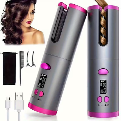 Automatic USB Rechargeable Curling Iron with LCD Display MUVAYA