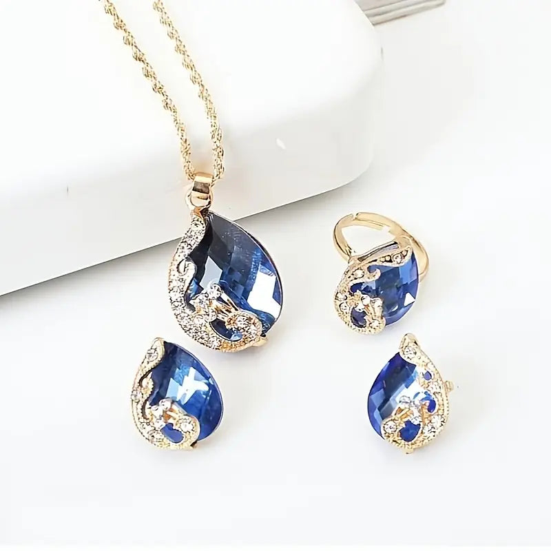 Vintage Luxury Alloy Jewelry Elegant Necklace Earrings and Ring Combo MUVAYA