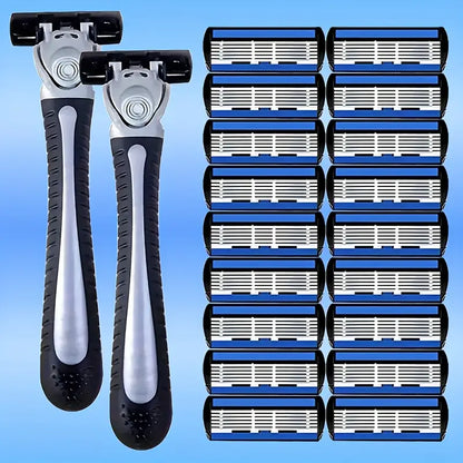 Men's Double-Edged Stainless Steel Razor with 6-Layer Blades MUVAYA