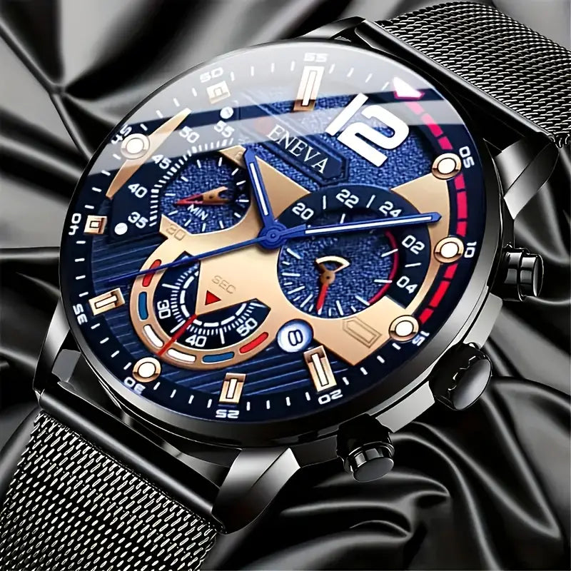 Men's Stylish Quartz Watch with Blue Dial MUVAYA