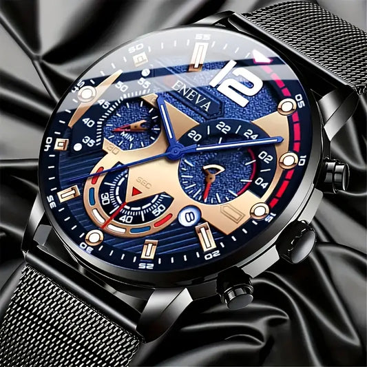 Men's Stylish Quartz Watch with Blue Dial MUVAYA