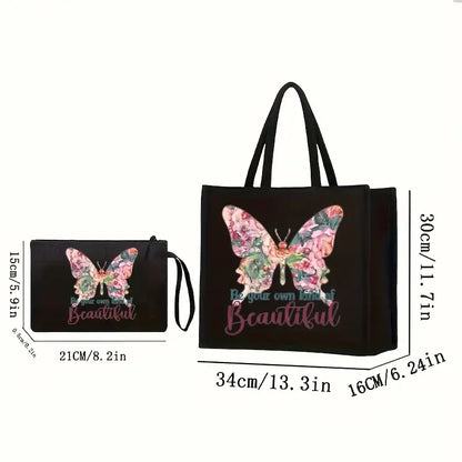 2pcs Floral and Butterfly Print Tote Bag Set MUVAYA
