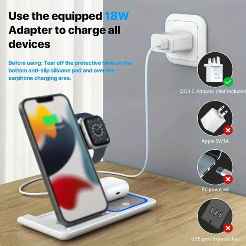 3-in-1 Foldable Wireless Charging Station for Multiple Devices MUVAYA