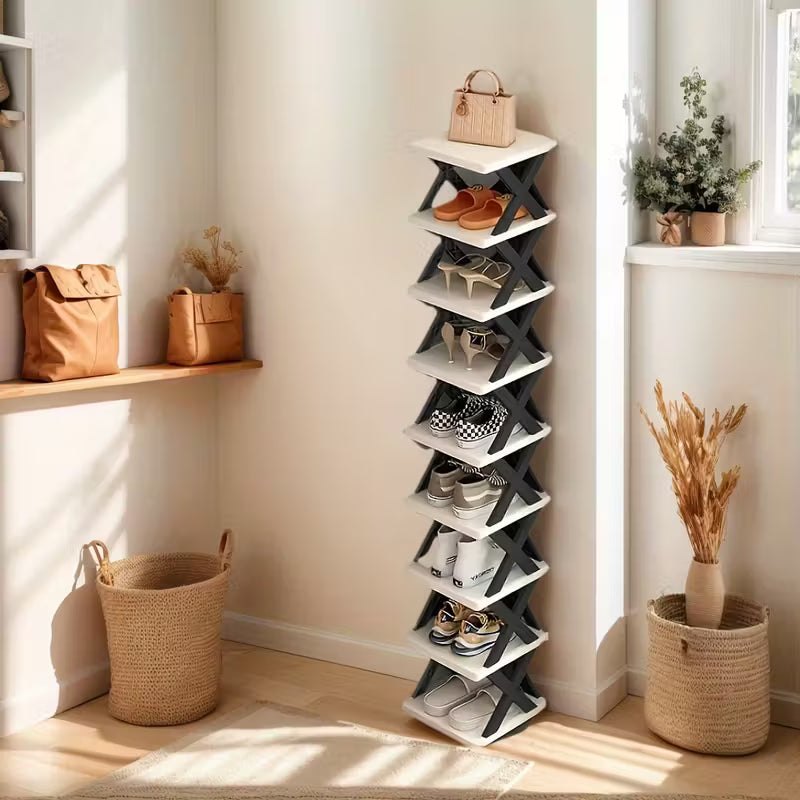 Space-Saving Vertical Corner 2-Layer Shoe Rack MUVAYA