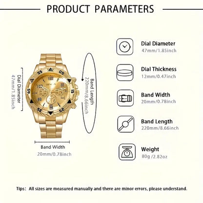 4pcs Golden Quartz Watch and Bracelet Set for Men & Women MUVAYA