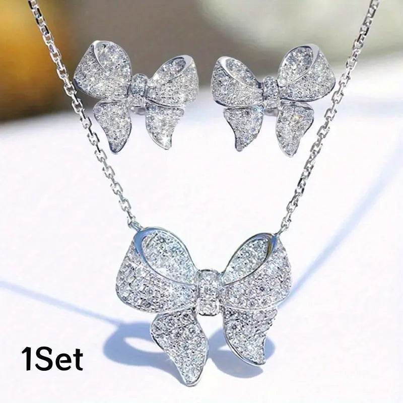 Elegant Bow Stud Earrings & Necklace Set MUVAYA
