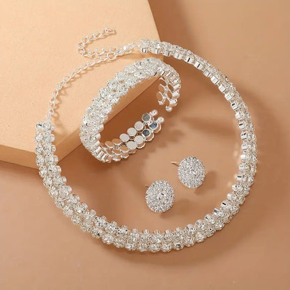 4pcs Rhinestone Hoop Bracelet & Earrings Jewelry Set MUVAYA