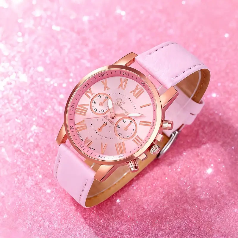 Women’s Round Quartz Watch with 4pcs Jewelry Set MUVAYA