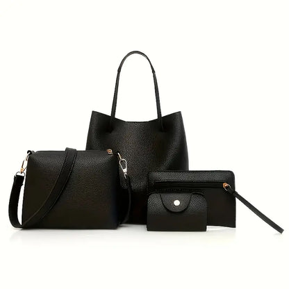 4pcs Elegant Pink Synthetic Handbag Set MUVAYA