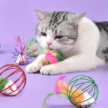 Interactive Cat Toy with Cage Mouse & Simulated Feather Tail MUVAYA