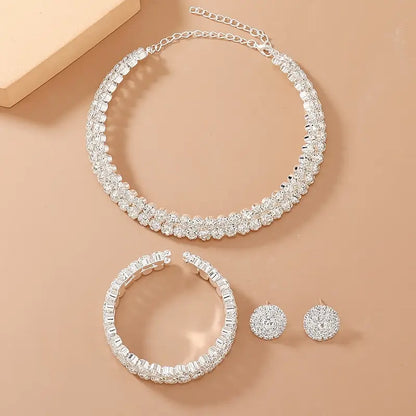 4pcs Rhinestone Hoop Bracelet & Earrings Jewelry Set MUVAYA