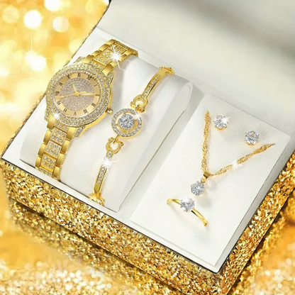 Round Elegant Luminous Quartz Watch with 5Pcs Jewelry Set MUVAYA