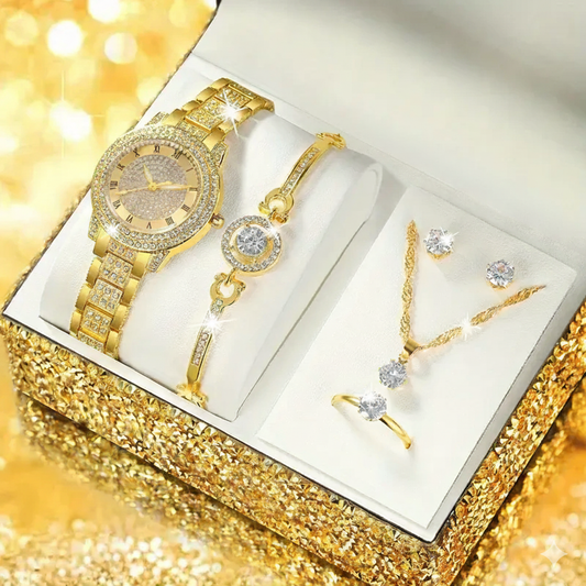 Round Elegant Luminous Quartz Watch with 5Pcs Jewelry Set MUVAYA