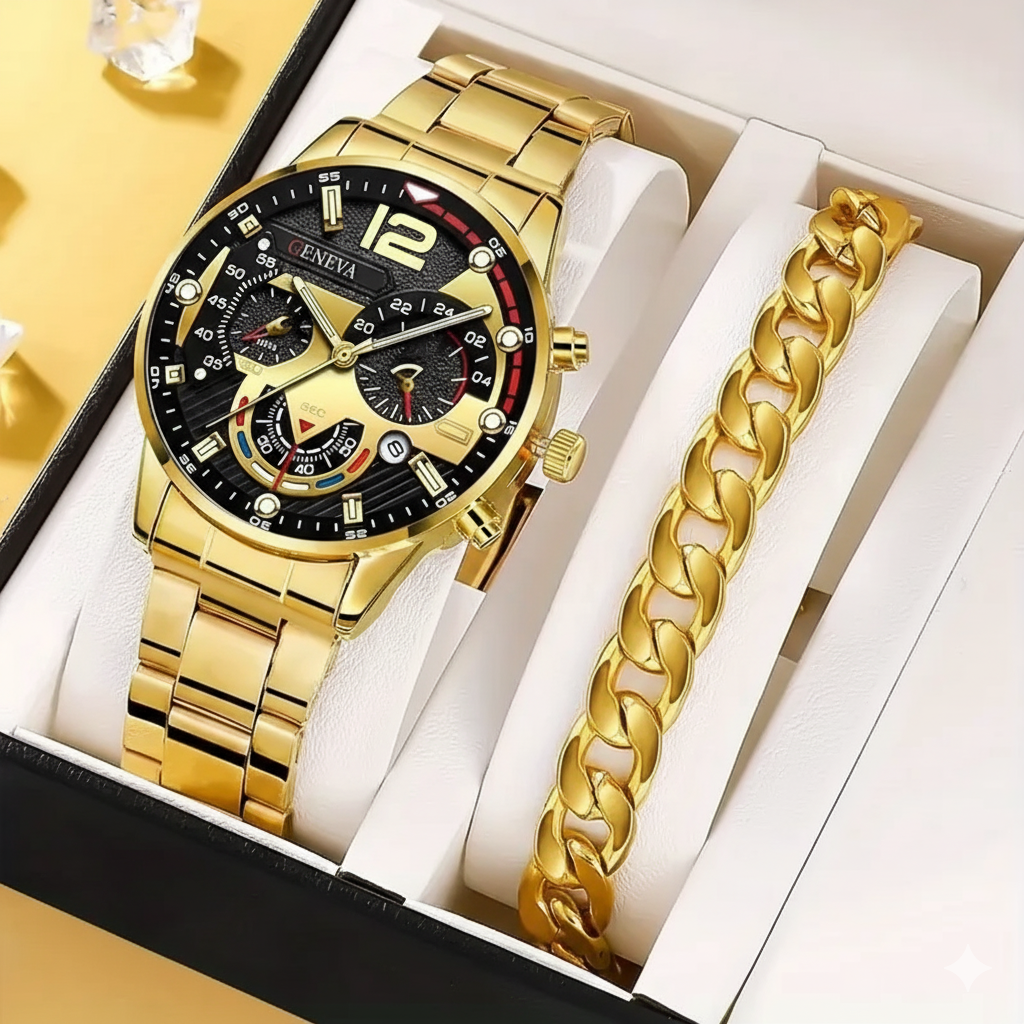 2pcs Stylish Round Quartz Watch and Bracelet Set for Women MUVAYA