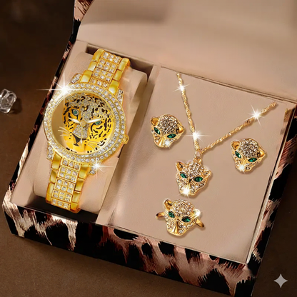 5pcs Leopard Head Jewelry & Watch Set MUVAYA