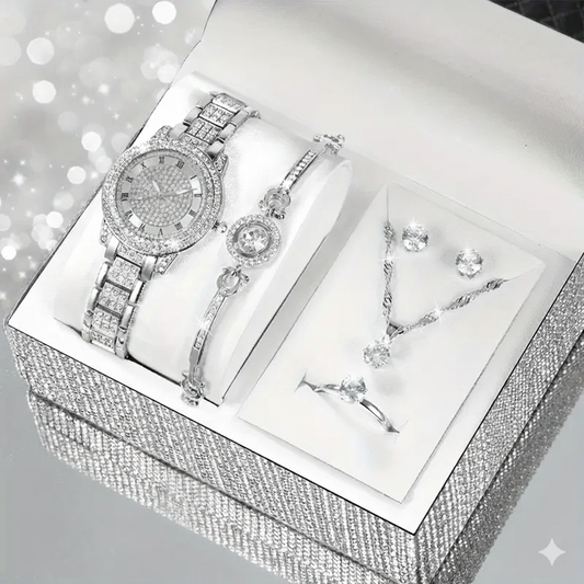 Round Elegant Luminous Quartz Watch with 5Pcs Jewelry Set MUVAYA