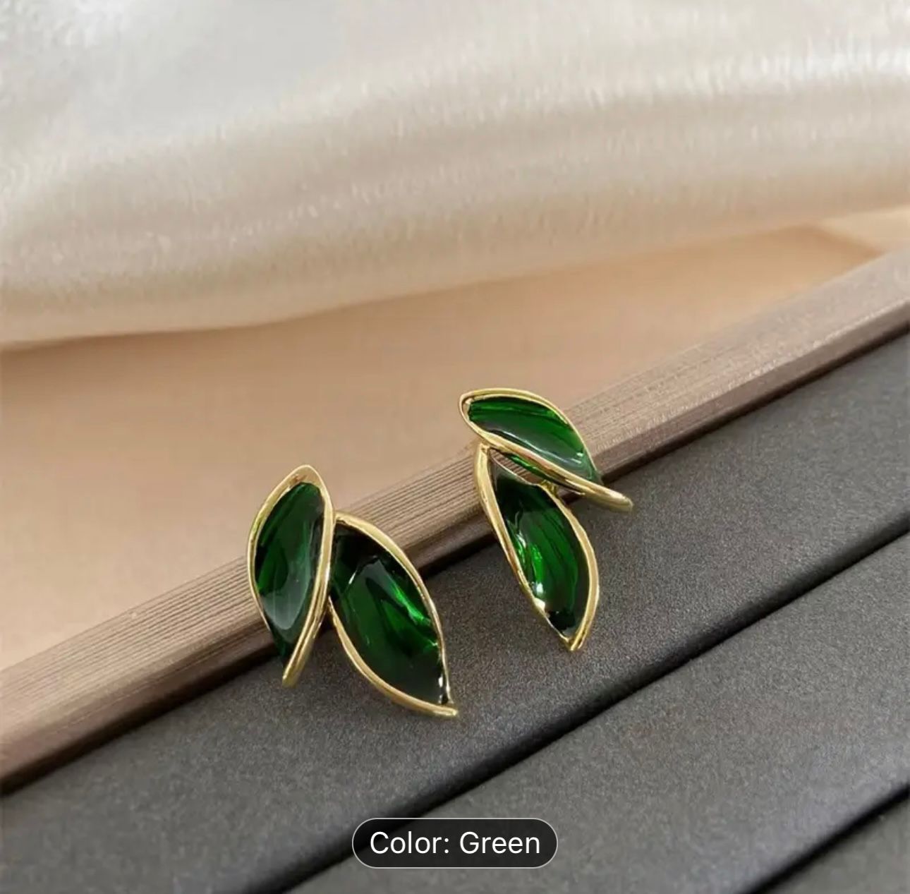 Green Leaf Vintage Stud Earrings MUVAYA