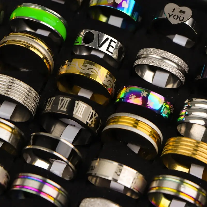 Fashionable Elegant Printed Striped Stainless Steel Men's Women's Rings MUVAYA