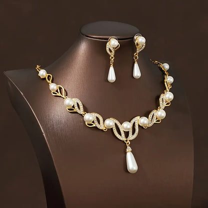 Three-Piece Jewelry Set with Golden Stud Earrings & Necklace MUVAYA