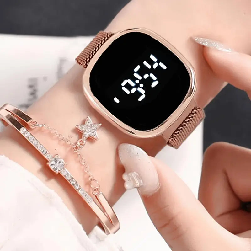 2pcs Stylish Magnetic LED Square Watch and Star Bracelet Set MUVAYA