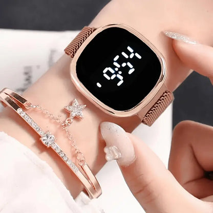 2pcs Stylish Magnetic LED Square Watch and Star Bracelet Set MUVAYA