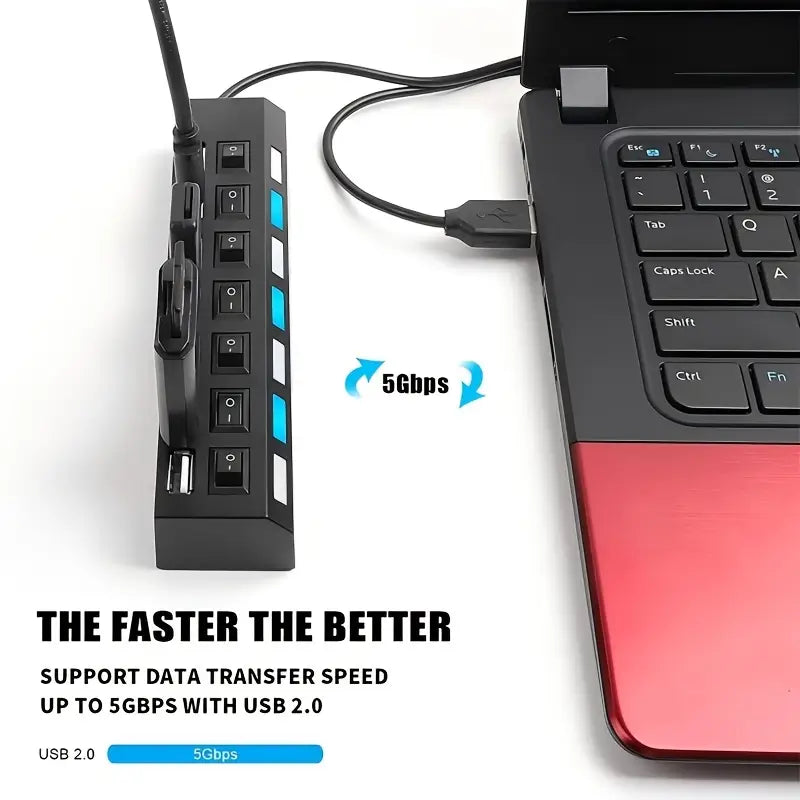 7 Port USB 2.0 Hub High Speed Multiport USB Hub MUVAYA