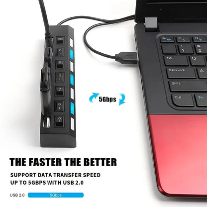 7 Port USB 2.0 Hub High Speed Multiport USB Hub MUVAYA