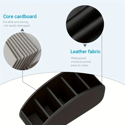 Black Faux Leather Remote Control Holder with 5 Compartments MUVAYA
