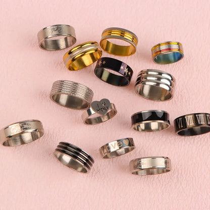 Fashionable Elegant Printed Striped Stainless Steel Men's Women's Rings MUVAYA