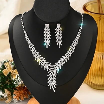 Elegant Rhinestone Leaf Necklace and Earrings Set MUVAYA