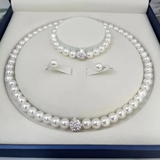 Pearl Necklace Bracelet and Earrings 4pcs Women’s Jewelry Set MUVAYA