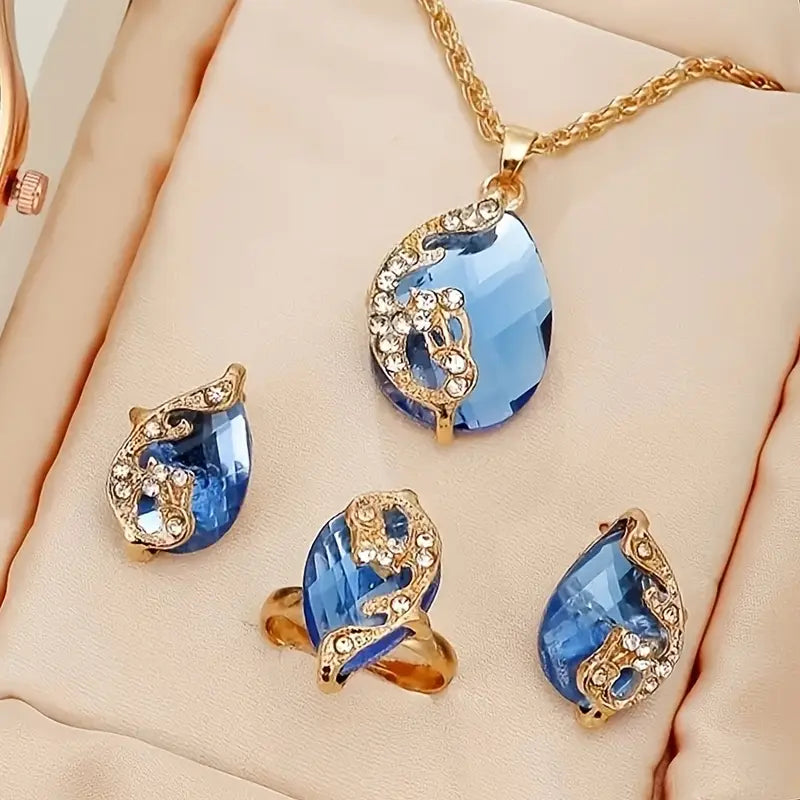 Vintage Luxury Alloy Jewelry Elegant Necklace Earrings and Ring Combo MUVAYA