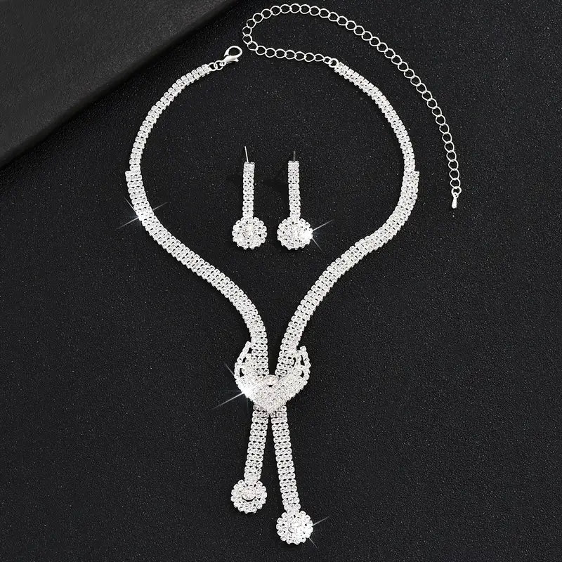 European American Silvery Heart Jewelry Set with Tassel Peach Pendant MUVAYA