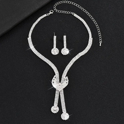 European American Silvery Heart Jewelry Set with Tassel Peach Pendant MUVAYA