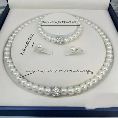 Pearl Necklace Bracelet and Earrings 4pcs Women’s Jewelry Set MUVAYA