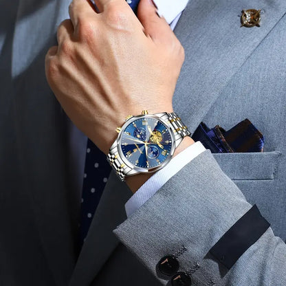 Men'S Luxury Steel Band Watch with Luminous Hands MUVAYA