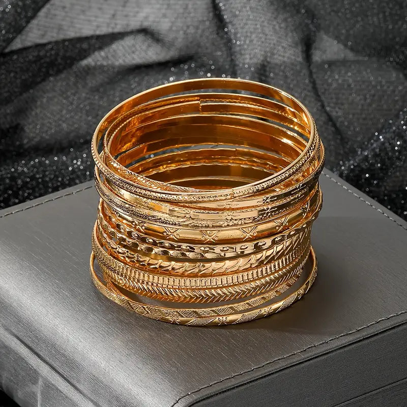10pcs Vintage Golden Layered Bracelet Set for Women, MUVAYA