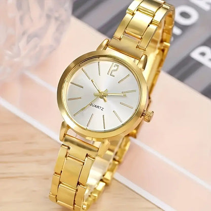 4pcs Golden Quartz Watch and Bracelet Set for Men & Women MUVAYA