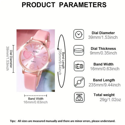 5pcs Women's Watch Starry Pink with Butterfly Heart Jewellery Set MUVAYA