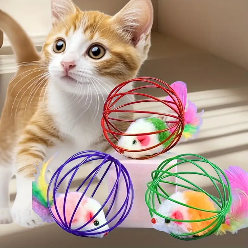 Interactive Cat Toy with Cage Mouse & Simulated Feather Tail MUVAYA