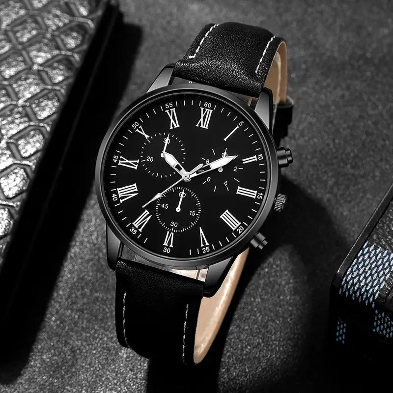 4pcs Men's Luxury Quartz Watch Set MUVAYA