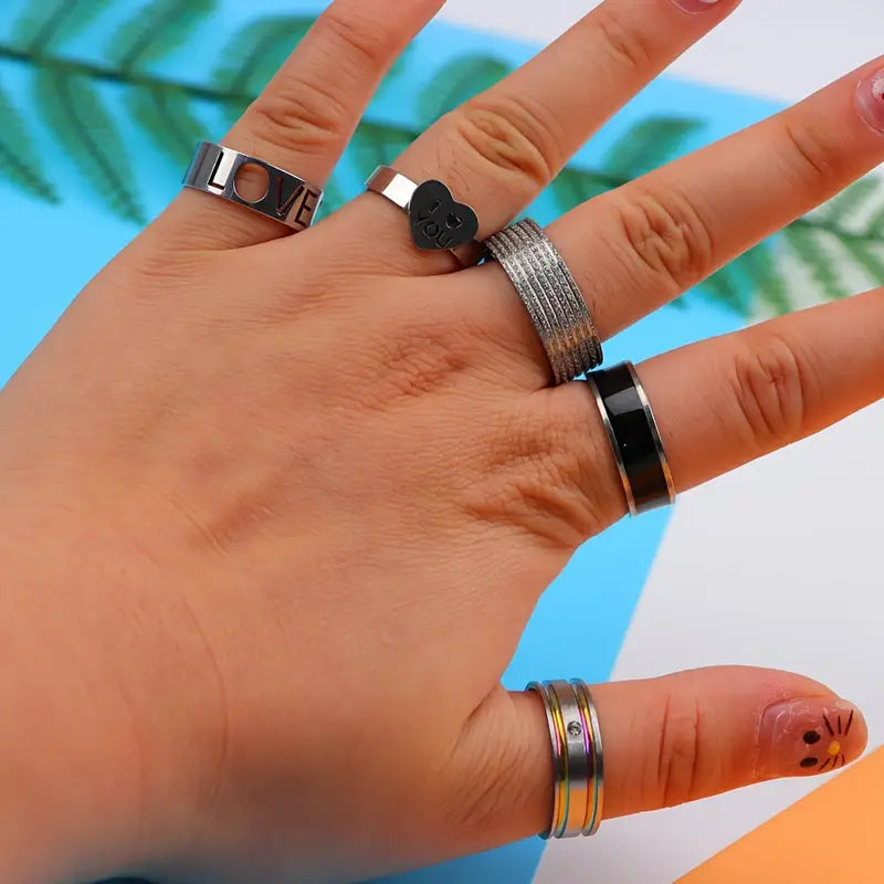 Fashionable Elegant Printed Striped Stainless Steel Men's Women's Rings MUVAYA