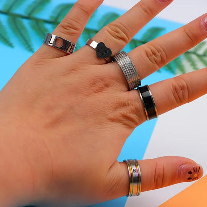 Fashionable Elegant Printed Striped Stainless Steel Men's Women's Rings MUVAYA